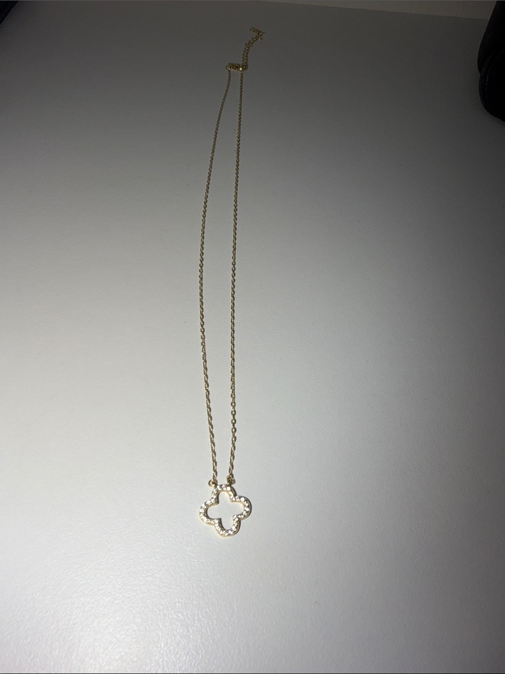 T.J.Maxx Gold Clover Necklace with White Inlay